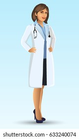 Young Doctor, with standing position, cartoon figure of woman doctor presented, Medical Clinic Hospital Staff, vector illustration