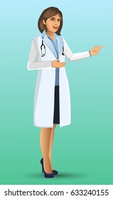 Young Doctor, with standing position, cartoon figure of woman doctor presented, Medical Clinic Hospital Staff, vector illustration