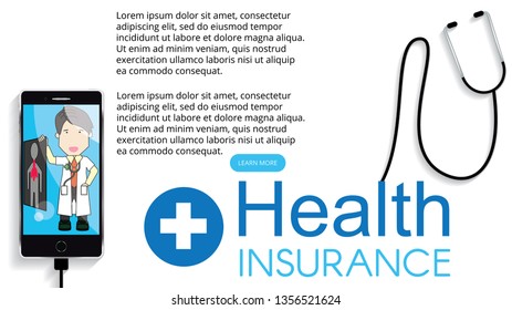 young doctor and stethoscope. Medical healthcare and medicine mobile consultant. Vector illustration