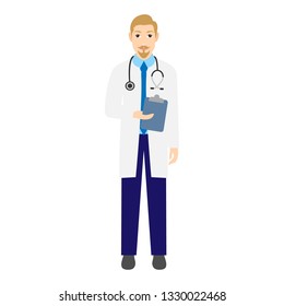 Young Doctor with stethoscope. Vector illustration. Medical concept