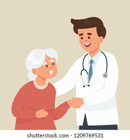 young doctor take care of old woman/grandmother, friendly doctor and his patient