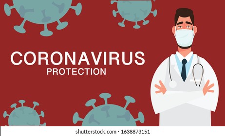 Young doctor wearing a medical mask Primary protection Campaign concept.situation of new strains of corona virus.There is severe epidemic.concept health and medical vector illustration.