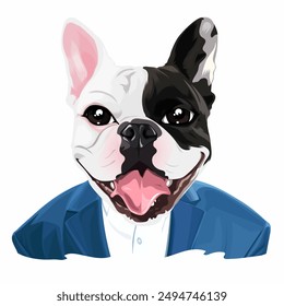 young dog wearing suit with happy expression vector illustration