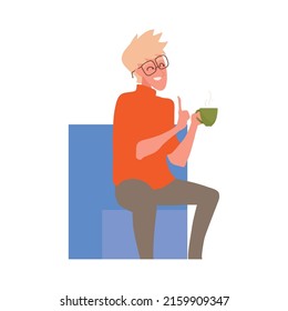 joven bebiendo una taza de café, aislado