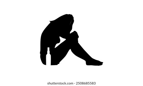 young drunk woman, black isolated silhouette