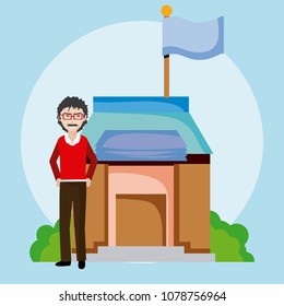 Young eacher outside of school