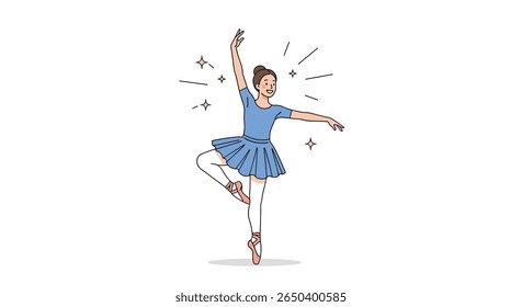 Young elegant ballet dancer performing graceful pirouette with sparkles and light rays