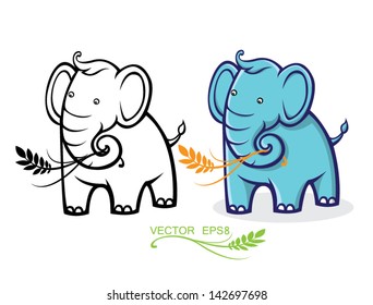 young elephant with leaves