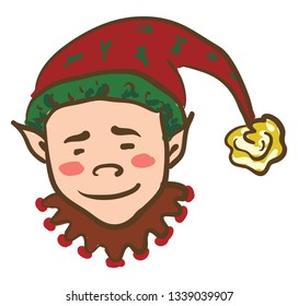 An young elf is wearing a red and green costume with bell on the hat vector color drawing or illustration 