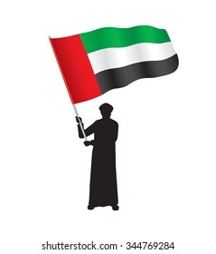 Young Emirati Holding UAE Flag, Vector Illustration