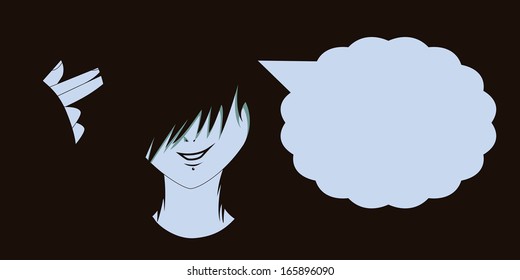 A young emo kid with hand shaped like a gun.