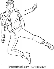 ilustración de vector de línea de pose activa de empleado joven
