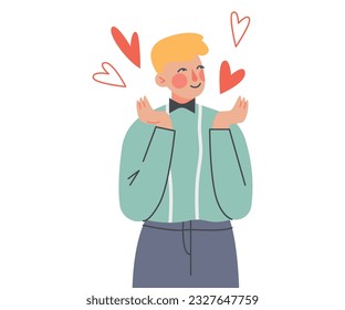 Young Enamoured Man with Love Heart Feeling Passion Vector Illustration