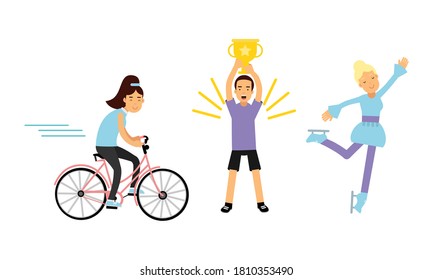 Jóvenes Personajes Energéticos Haciendo Juego De Ilustración De Vectores De Actividad Deportiva