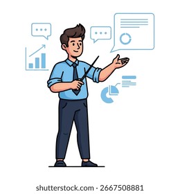 Joven emprendedor en el Vector de ilustración de piso de trabajo