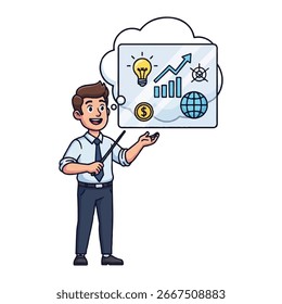 Joven emprendedor en el Vector de ilustración de piso de trabajo