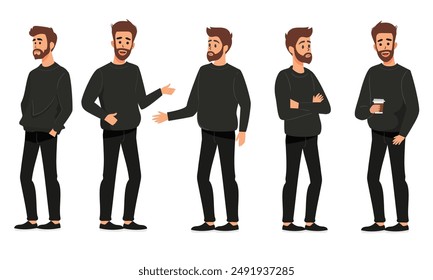 Young Entrepreneur Character Set in Various Professional Poses