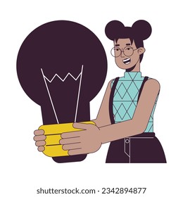 Young entrepreneur with small business idea flat line concept vector spot illustration. Businesswoman 2D cartoon outline character on white for web UI design. Editable isolated color hero image