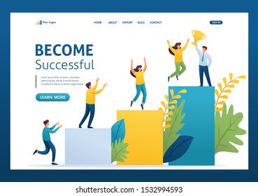 Young entrepreneurs, start up project, successful business, ladder to success. Flat 2D character. Landing page concepts and web design
