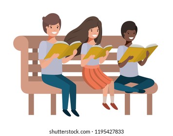 young ethnicity students sitting reading book