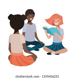 young ethnicity students sitting reading book
