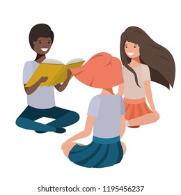 young ethnicity students sitting reading book