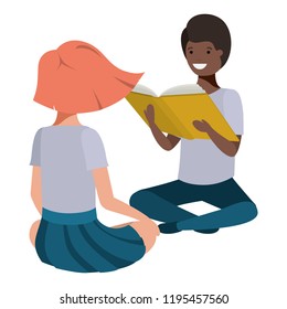 young ethnicity students sitting reading book