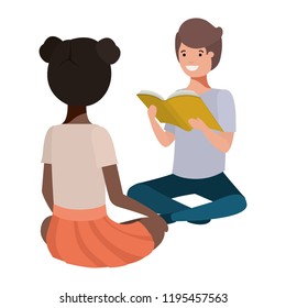 young ethnicity students sitting reading book