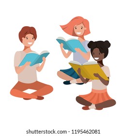 young ethnicity students sitting reading book