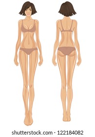 Young European Woman's Body Template: Front And Back.