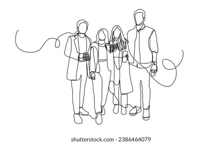  young executive people one continuous line sketch vector, suitable for brochure, leaflet, booklet.