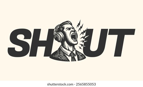 a young executive shouted to vent his stress. Logo about mental stress