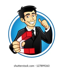 young executives thumbs up and carry a large magnetic