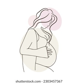 Young expectant mother, big belly, pregnancy in minimalist style, contour illustration