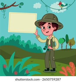 Young Explorer in the Forest - Cute Cartoon Adventure Clipart