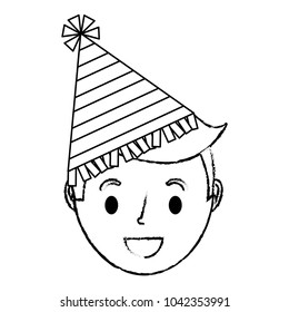 young face boy smiling with party hatvector illustration sketch