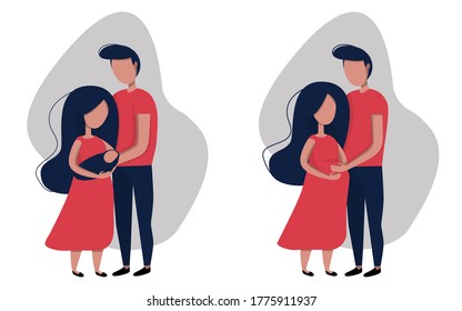 Young family. Adding to the family. Happy couple. Loving spouses. Family day. Pregnancy and birth. Flat illustration. Vector image.
