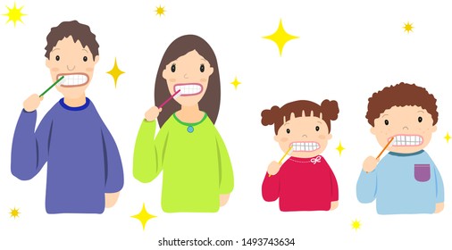 a young family brushing teeth 