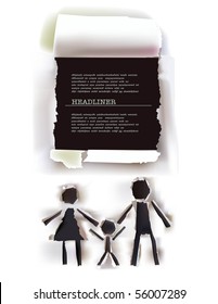 young family and bubble frame in ripped paper stile