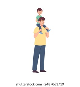 Young family with a child. Dad are holding the baby in their arms.Vector illustration with flat style.
