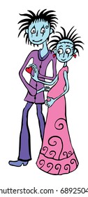 Young family of cute freaky monsters expecting a baby.