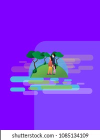 Young Family with Daughter on the Walk.  Vector Illustration in a flat style