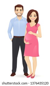 Young family expecting newborn. Pregnant woman vector illustration isolated