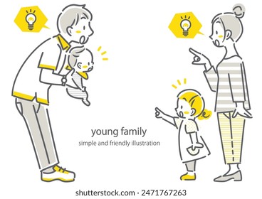 young family looking at information