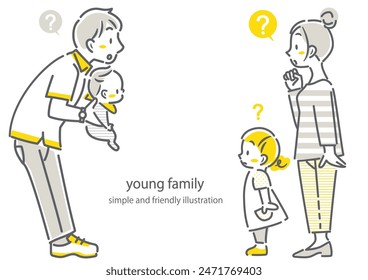 young family looking at information