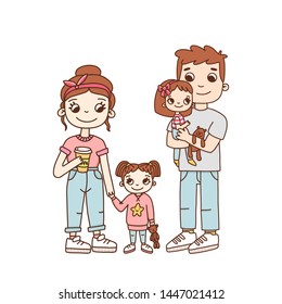 Young family, mom dad and two daughters. It can be used for a invitation card, brochures, poster and other materials.