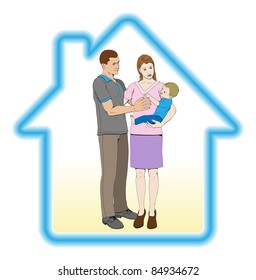 A young family mother father and child home house concept
