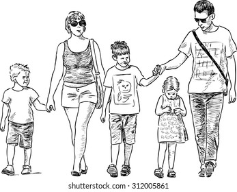 young family on a stroll
