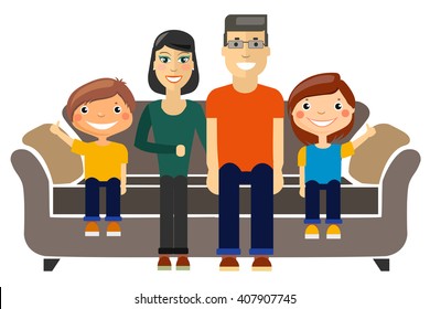 Young Family Sitting On Sofa Flat Stock Vector (Royalty Free) 407907745 ...