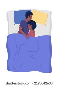 Young family sleeping in bedroom semi flat color vector characters. Editable figures. Full body people on white. Love simple cartoon style illustration for web graphic design and animation